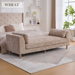 Mlmh & Kngwa 83.1"W Oversized End of Bed Bench,Modern Upholstered Chaise Lounge Couch with 2 Bolster Pillows and Armrests - 1 of 4
