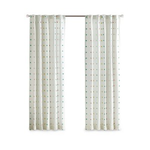 Gracie Mills Caius Cotton Jacquard Pom Pom Curtain Panel - One Size - White/Blue - 1 of 4