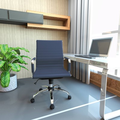 Harris Navy Blue Leatherette Swivel Office Chair with Steel Frame
