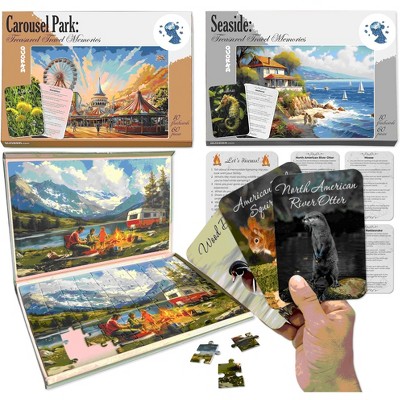 QUOKKA 60 Pieces Dementia Puzzles for Elderly - 3SET Large Piece Puzzles for Seniors - 9 Memory Flashcards with Facts