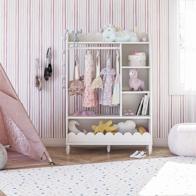 Max & Finn Cloud Kids Dress Up Wardrobe with Toy Storage, White