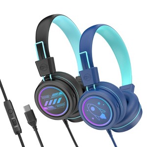 MEE audio KidJamz KJ55U (2 Pack) Safe Listening USB-C Headphones for Kids with LED Lights - 1 of 4