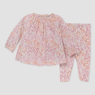 Image of Burt's Bees Baby® Baby Girls' Leaf Impression Tunic & Leggings Set - Rose Pink 0-3M
