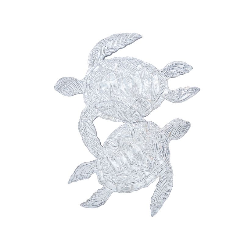 Large Silver Metal Nautical Turtle Figurine Wall Decor