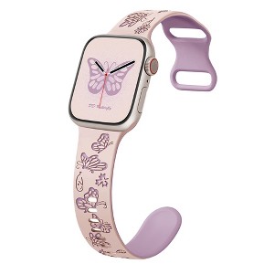 HTUTWOO Butterfly Engraved Apple Watch Band, Two-tone Silicone Strap 38/40/41/42/44/45/46/49mm for iWatch Series 11 10 9 8 7 6 5 4 3 2 1 SE Ultra - 1 of 4
