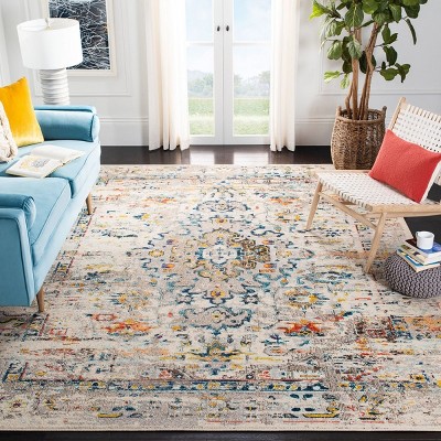Elegant Cream/Blue Round Synthetic 54" Area Rug