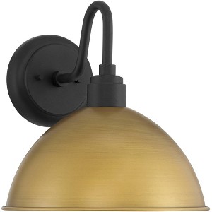 Possini Euro Design Miles 12 1/2" High Modern Industrial Outdoor Wall Light Fixture Mount Porch House Exterior Outside Weatherproof Black Gold - 1 of 4