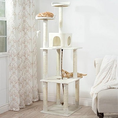 PETMAKER Sleep and Play Cat Tree, 19.25" L X 23.5" W X 71.5" H, 33.75 LBS, White