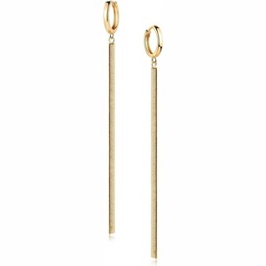 Women Chain Earrings Gold Huggie Hoop Dangle Drop 14K Gold Filled Small Boho Beach Simple Delicate Handmade Hypoallergenic Jewelry Gift - 1 of 4