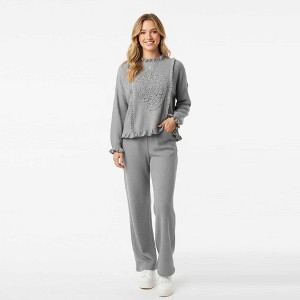 Cherie Code Women’s Viscose Knit 2‑Piece Lounge Set – Long Coat & Wide‑Leg Pants - 1 of 1