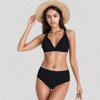 Anna-Kaci Swim Women's High Waist Bikini Set with Triangle Trim Details and Adjustable Straps for Flattering Beachwear Look - 2 of 4