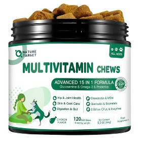 NATURE TARGET Dog Multivitamin with MSM, Glucosamine, Omegas 3&6, Probiotics for Joints, Digestion, Skin/Coat, Immunity & Overall Health - 120 Chews - 1 of 4