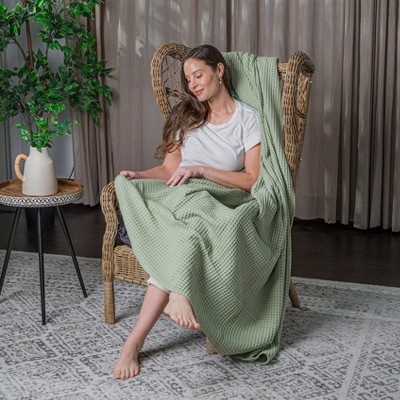 Sage Queen Cotton Waffle Weave Throw Blanket