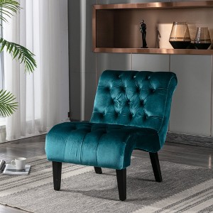 Modern Velvet Armless Accent Living Room Chair / Leisure Chair,Upholstered Fabric Button Comfortable Chair with Wooden Legs for Bedroom - 1 of 4