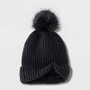 Girls' Beanie With Faux Fur Pom Hat - Cat & Jack™ Black - image 2 of 3