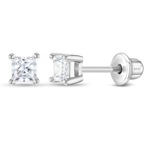Baby Girls' My First Princess Solitaire Screw Back Sterling Silver ...