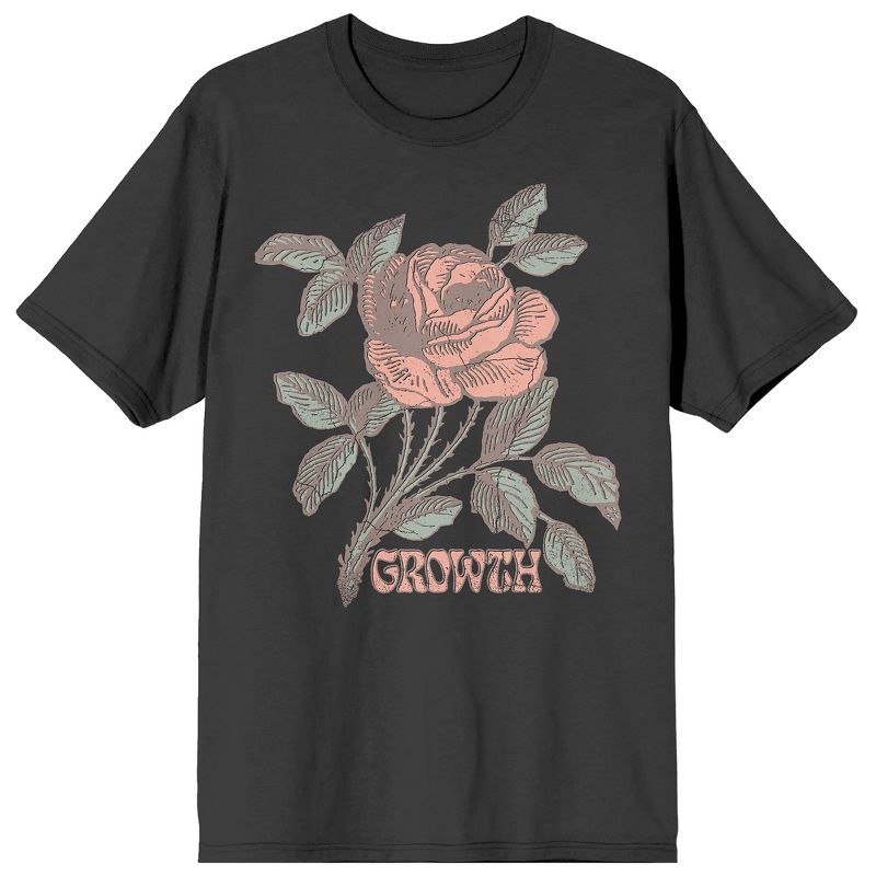 Vintage Rose Positive Message "Growth" Men's Charcoal Heather Short Sleeve Crew Neck Tee, 1 of 4
