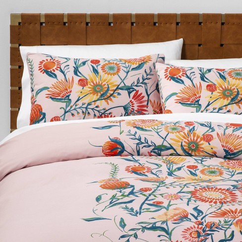 Full Queen Placed Floral Duvet Pillow Sham Set Blush Opalhouse