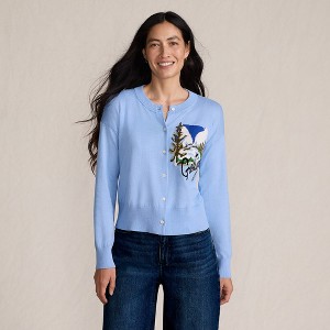 Lands' End Women's Cropped Fine Gauge Crew Neck Cardigan Sweater - 1 of 4