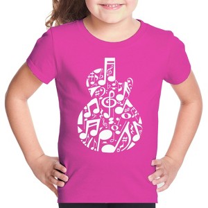 LA Pop Art Music Notes Guitar - Girl's Word Art T-Shirt - 1 of 4