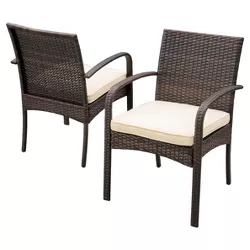 Cordoba 2pk Wicker Patio Dining Chair with Cushion - Brown - Christopher Knight Home