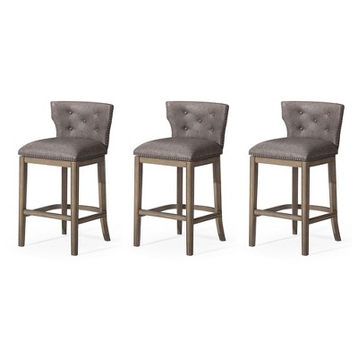 Maven Lane Hugo Low Back Kitchen Stool with Vegan Leather Upholstered Seat, Set of 3