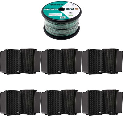 Kicker (6 Pair ) KB6B 2-Way Full Range Indoor Outdoor Speakers (Pair) Weatherproof Speakers for Patio Garage Poolside in-Home, Black & 400ft Marine...