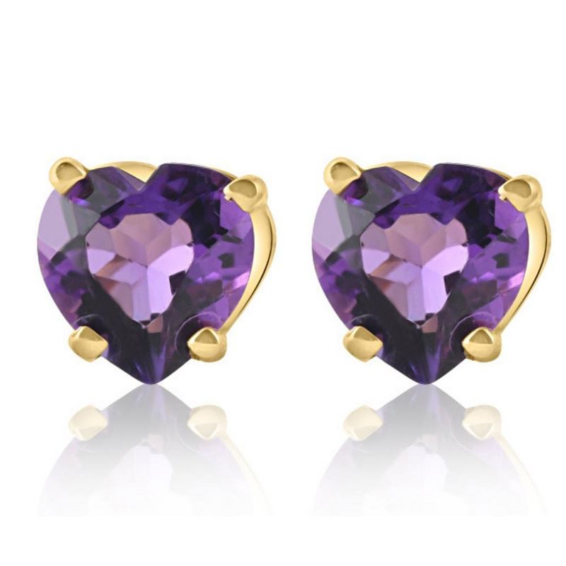 Pompeii3 1ct Heart Shape Amethyst Studs Earrings in 14K, Yellow, Rose, or White Gold, 1 of 4