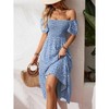 Coolmee Womens Summer Casual Floral Maxi Dress Square Neck Ruffle Short Sleeve Smocked High Waist A Line Wedding Guest Dresses - 2 of 4
