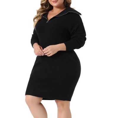 Agnes Orinda Women's Plus Size Knit Long Sleeve Zipper Collar Pullover Mini Sweater Dresses