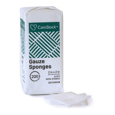 Image of CareStock Gauze Sponge, 2 x 2 in. 8-Ply - Highly Absorbent Cotton Wound Dressing - Non-Sterile, 200 per Pack, 25 Packs, 5000 Total