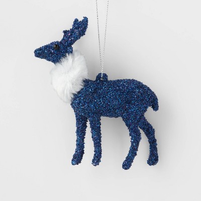 Glitter Deer with Fur Scarf Christmas Tree Ornament Navy - Wondershop™