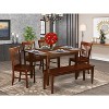 Mediterranean Dining Set - Extendable Table & 6 Chairs - Wood Seat - Mahogany Finish - Dining Room Furniture - 2 of 4