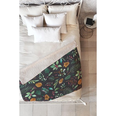 Ninola Design Christmas Botanical Charcoal Sherpa Fleece Blanket - Deny Designs