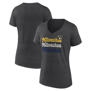 MLB Milwaukee Brewers Women's Gray Short Sleeve V-Neck T-Shirt - 1 of 3