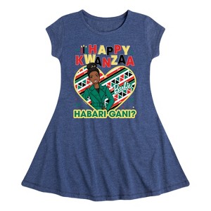Girls' Barbie Winter Holidays Fit & Flair Cap Sleeve Dress - Heather Navy - Medium - 1 of 2