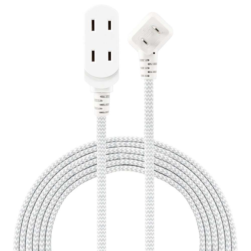 GE 3-Outlet Polarized Extension Cord 15' Braided White/Gray