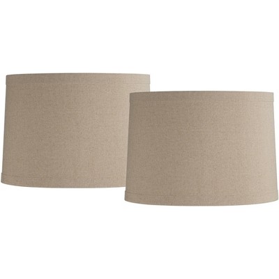 Springcrest Set of 2 Natural Linen Medium Drum Lamp Shades 15" Top x 16" Bottom x 11" High (Spider) Replacement with Harp