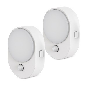 DORESshop 2-Pack 0.6W Plug-in Oval Motion Sensor Night Lights, White Finish, Modern Accent for Bedroom or Hallway - 1 of 4