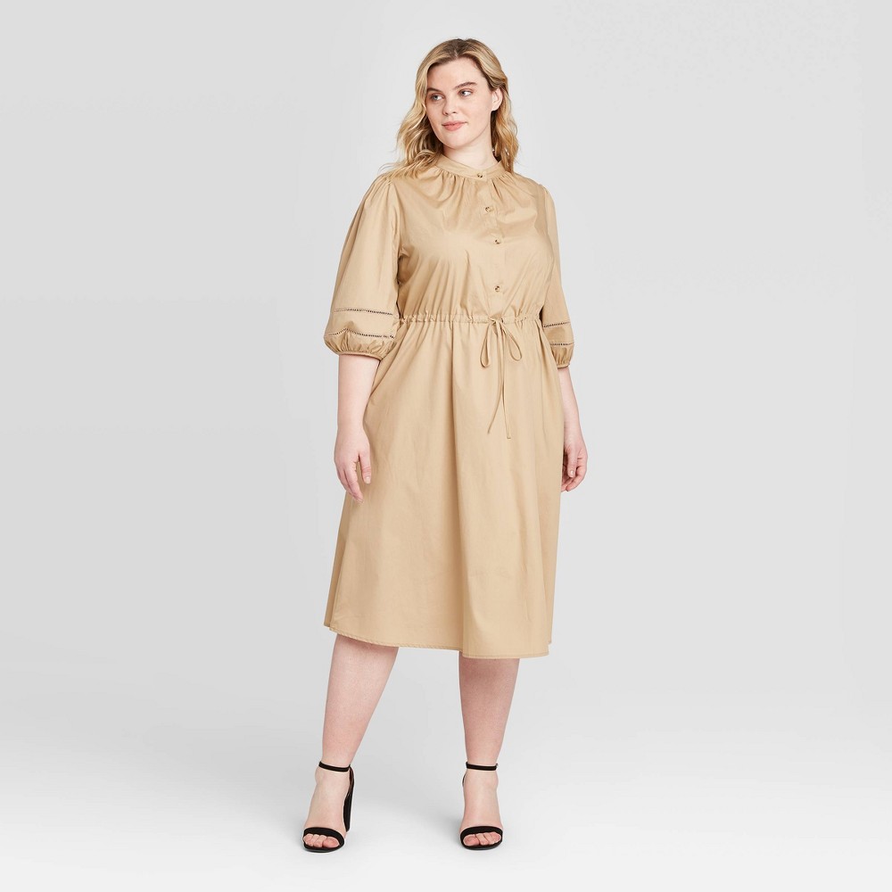 Women's Plus Size Elbow Sleeve Midi Dress - Who What Wear Khaki 4X, Green was $36.99 now $25.89 (30.0% off)