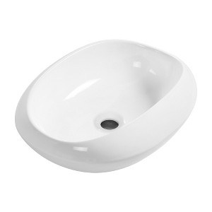 ChicFurnit Bathroom Sinks Oval Countertop Bathroom Sink Porcelain Ceramic Thin Edge Basin Vessel Sink for Bathrooms, White, 18.12"*14.97"*5.52" - 1 of 4