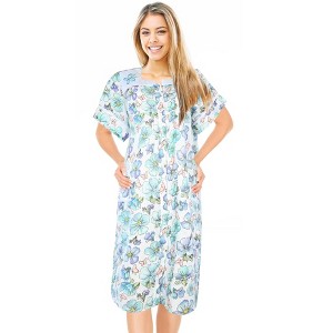 JEFFRICO House Dresses for Women with Pockets - Lightweight Breathable Short Sleeve Muumuu & Nightgowns - Snap Front Housecoat and Dusters - 1 of 4