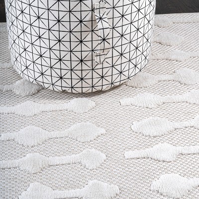 Ivory Geometric Diamond Synthetic 5' Square Indoor/Outdoor Rug