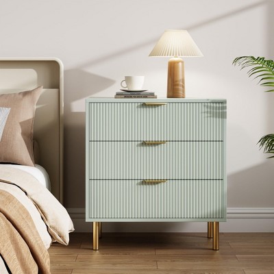 Modern 3 Drawer Dresser for Bedroom with Gold Handle and Large Drawer, Wood Double Chest of Drawers and Storage Organizer