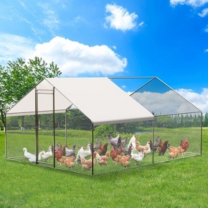 9.8x6.5x6.5FT Walk-In Metal Chicken Coop, Large Poultry Run with Spire Roof, Waterproof UV Cover & Lock for Chickens, Ducks, Rabbits, Geese - 1 of 4