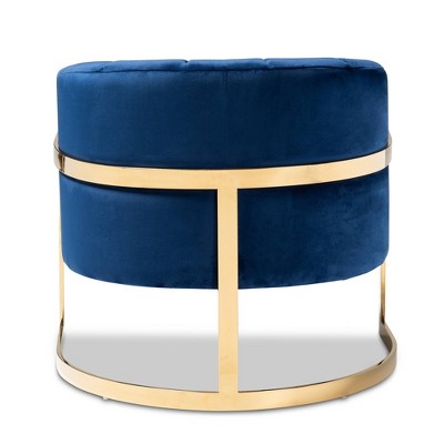 Tomasso Blue Velvet Barrel Chair with Gold Frame