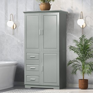 TIRAMISUBEST Tall and Wide Bathroom Storage Cabinet with 3 Doors and 3 Storage Drawers, Freestanding Bathroom Floor Cabinet with Adjustable Shelf - 1 of 4