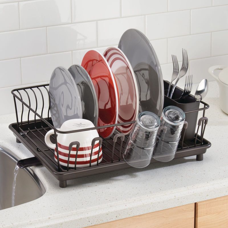 mDesign Alloy Steel Sink Dish Drying Rack Holder with Swivel Spout, 3 of 6