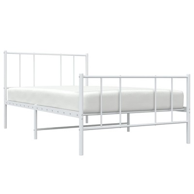 vidaXL Sturdy Steel Single Bed Frame with Headboard & Footboard - White - Metal Slats for Breathability