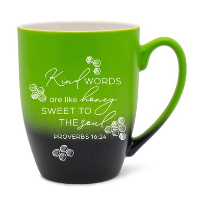 Elanze Designs Kind Words Are Like Honey Sweet To The Soul Two Toned Ombre Matte Green and Black 12 ounce Ceramic Stoneware Coffee Cup Mug